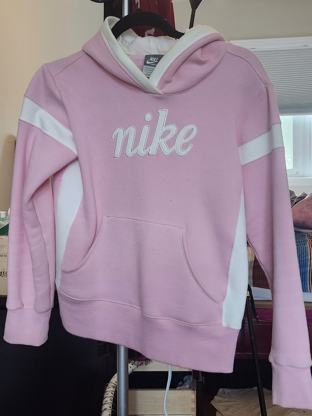 Nike Pink and White Logo Hooded Pullover
